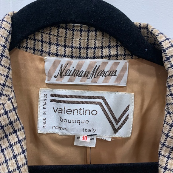 Valentino Houndstooth Creme Brown Skirt Set Blazer Suit Jacket Large - Picture 5 of 7